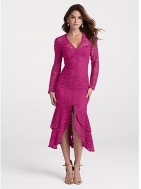 VENUS Hot Pink Lace Long Sleeve V-Neck Dress New With Tags Never Worn!!! Size 6